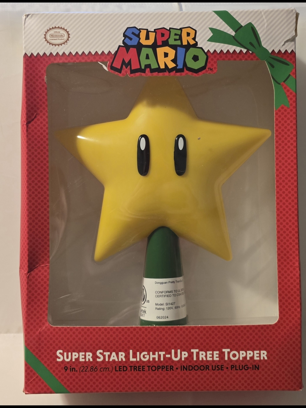 Super Mario Super Star Light Up Tree Topper 9" LED Plug In Nintendo NEW